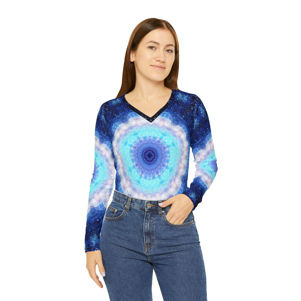 Transcendent Serenity Desires Long Sleeve V-neck Shirt