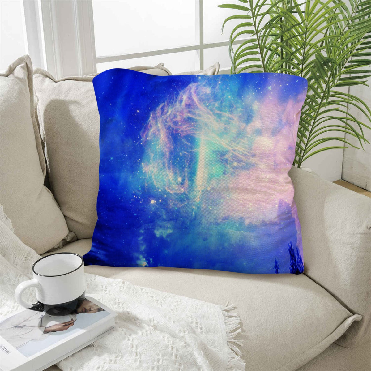 Starry Night Dreams Linen Throw Pillow 18" x 18" ( 1 Piece ) | Ships from USA