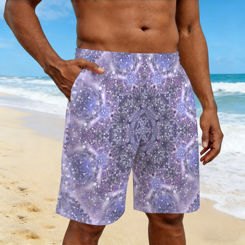 Katerina's Lilac Star Desires Men's All Over Print Beach Shorts (Sets 26) | Ships from USA
