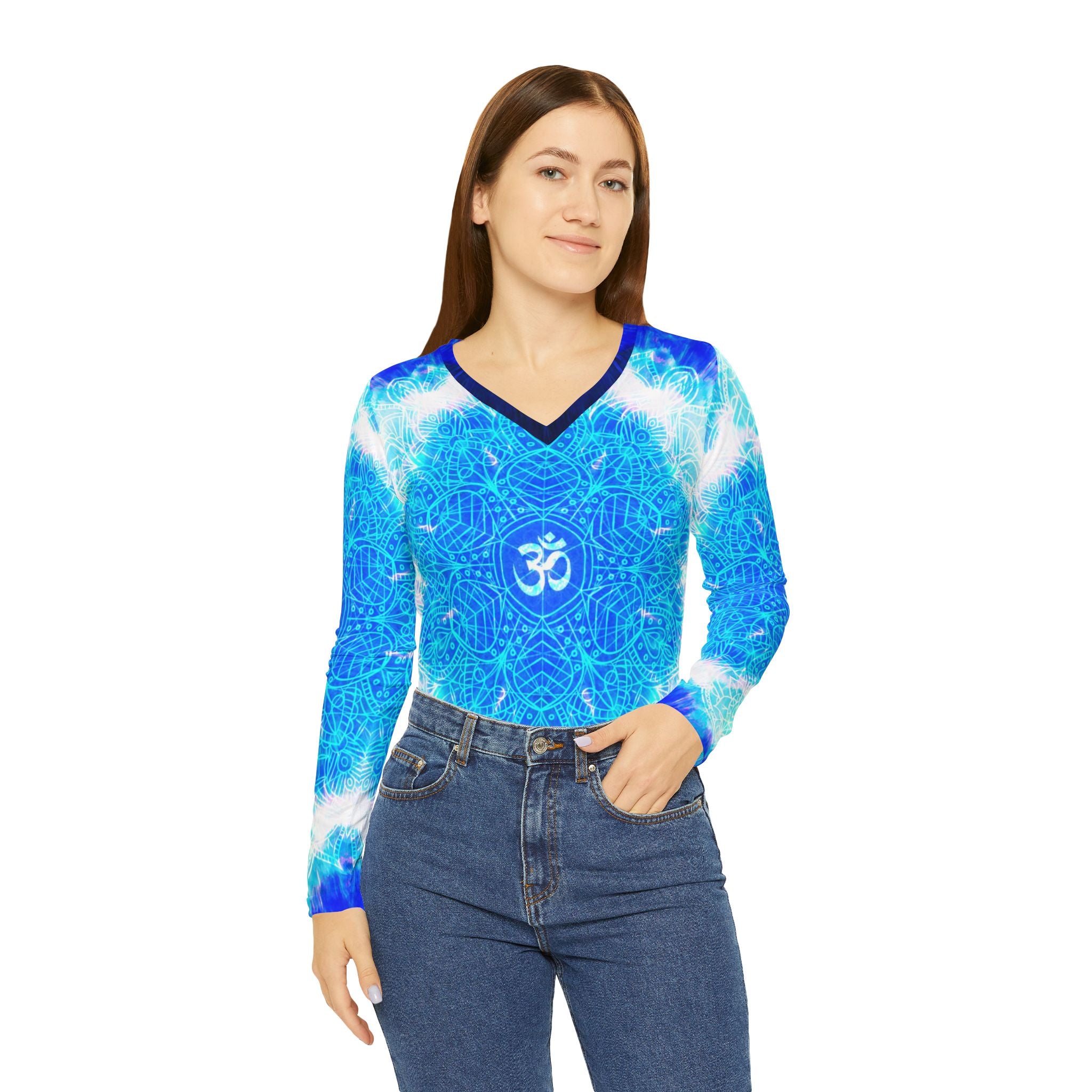 Amen Jin's Blue Sun Om Meditations Long Sleeve V-neck