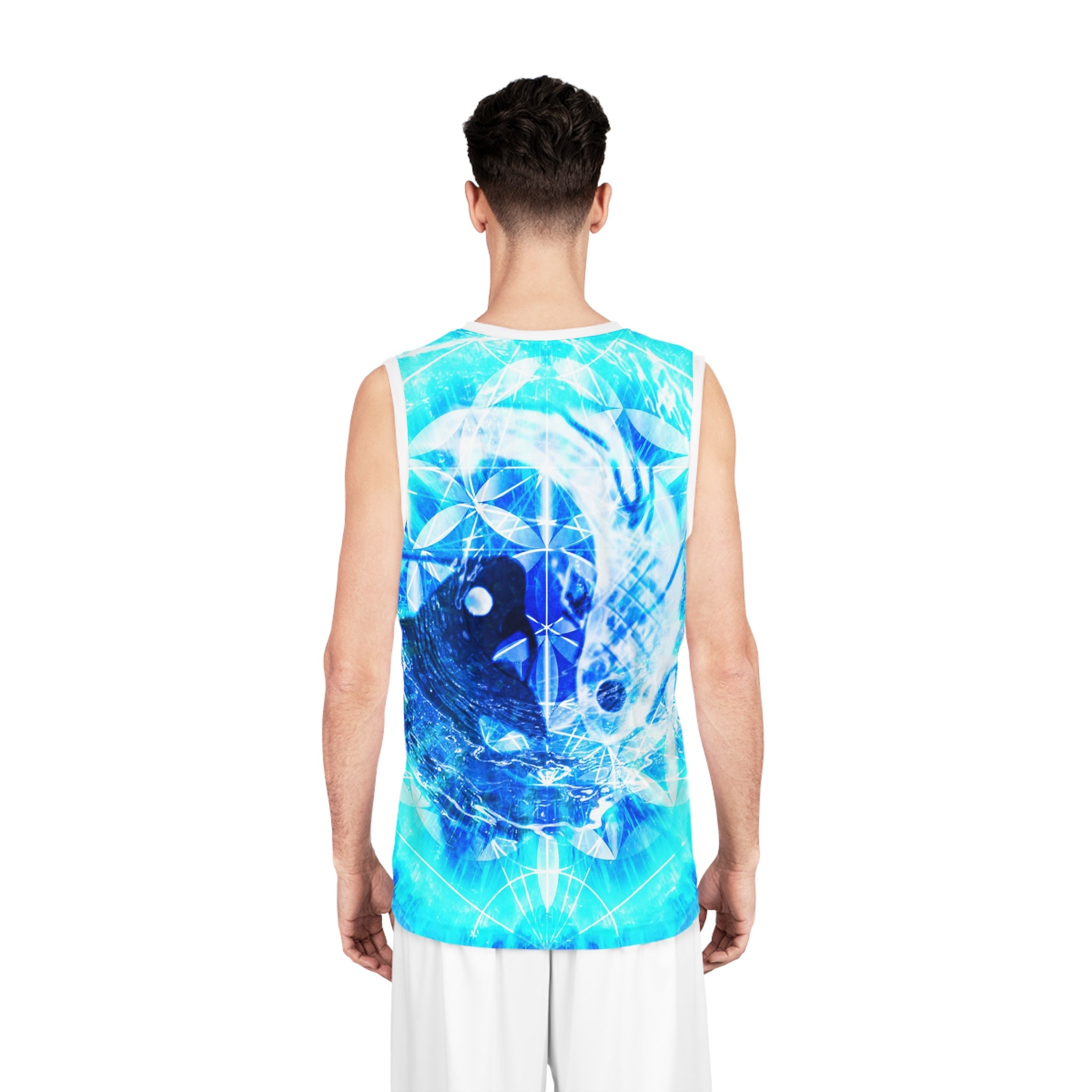 Amen Jin's Blue Fire Koi Meditations Basketball Jersey