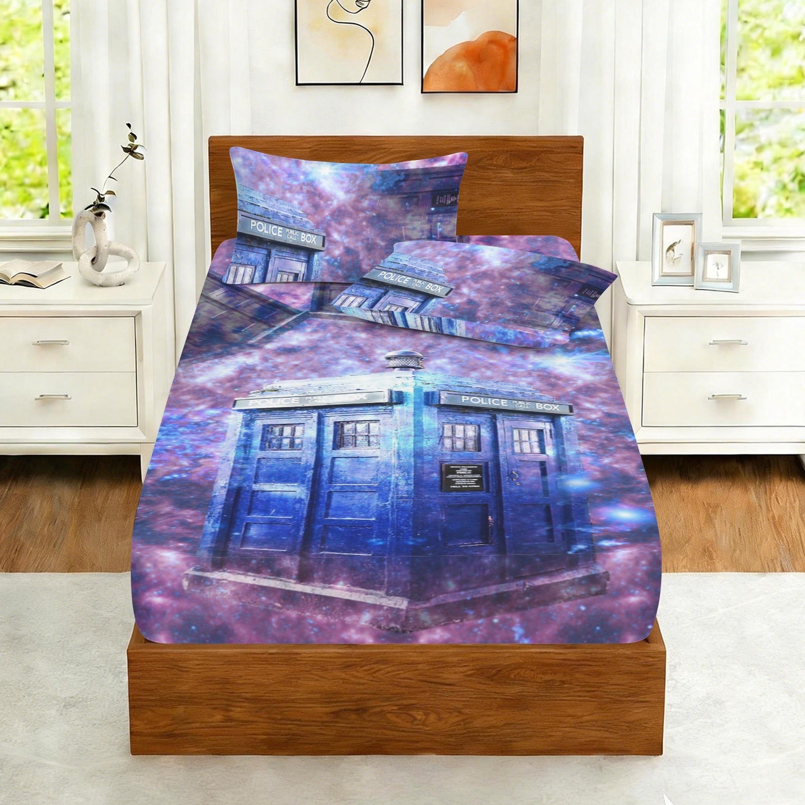 Katerina's Through Time & Space Doctor Desires Twin Bedding Set (Fitted Sheet + Pillowcases) | Ships from USA