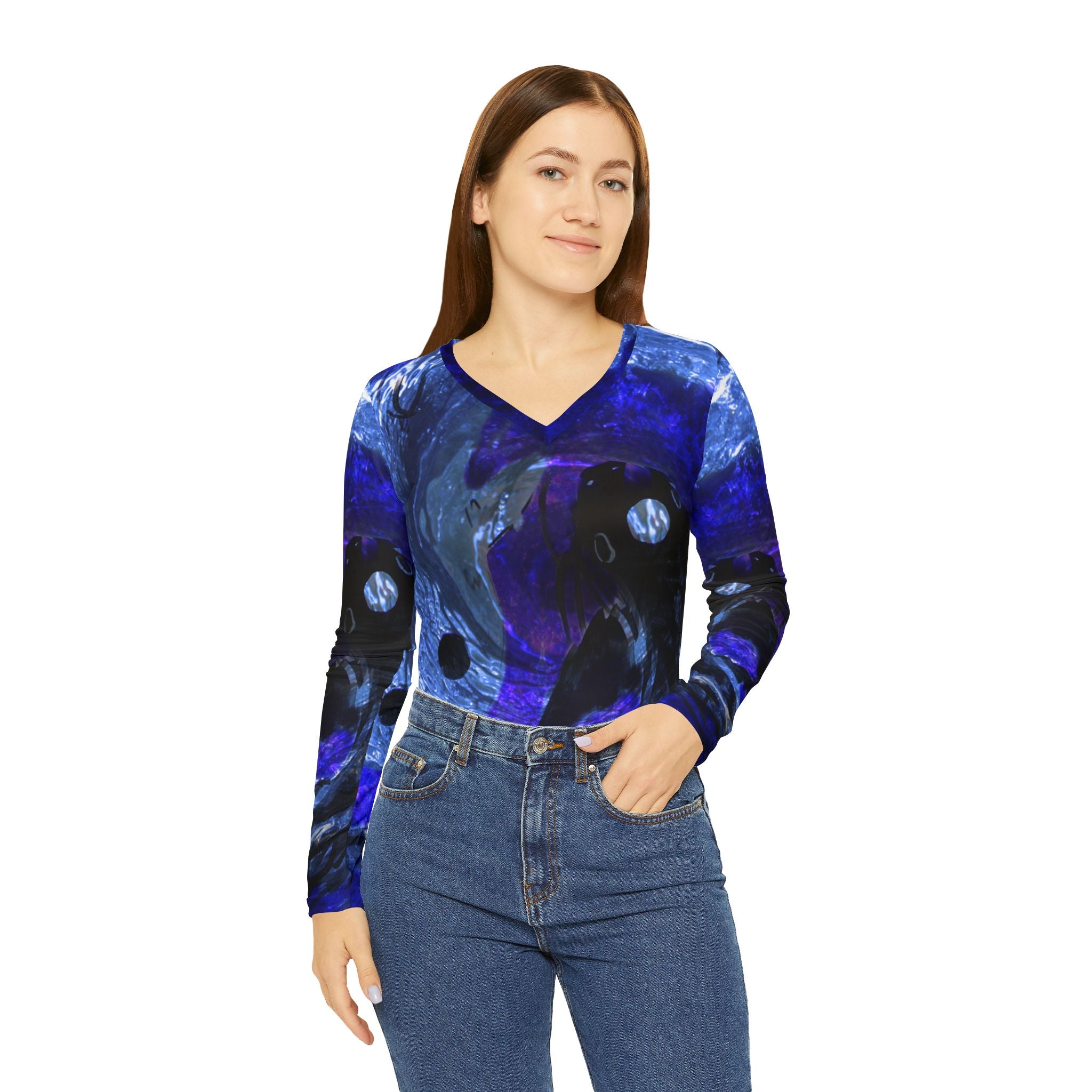 Katerina's Dragon's Eye Desires Koi Dreams Long Sleeve V-neck Shirt
