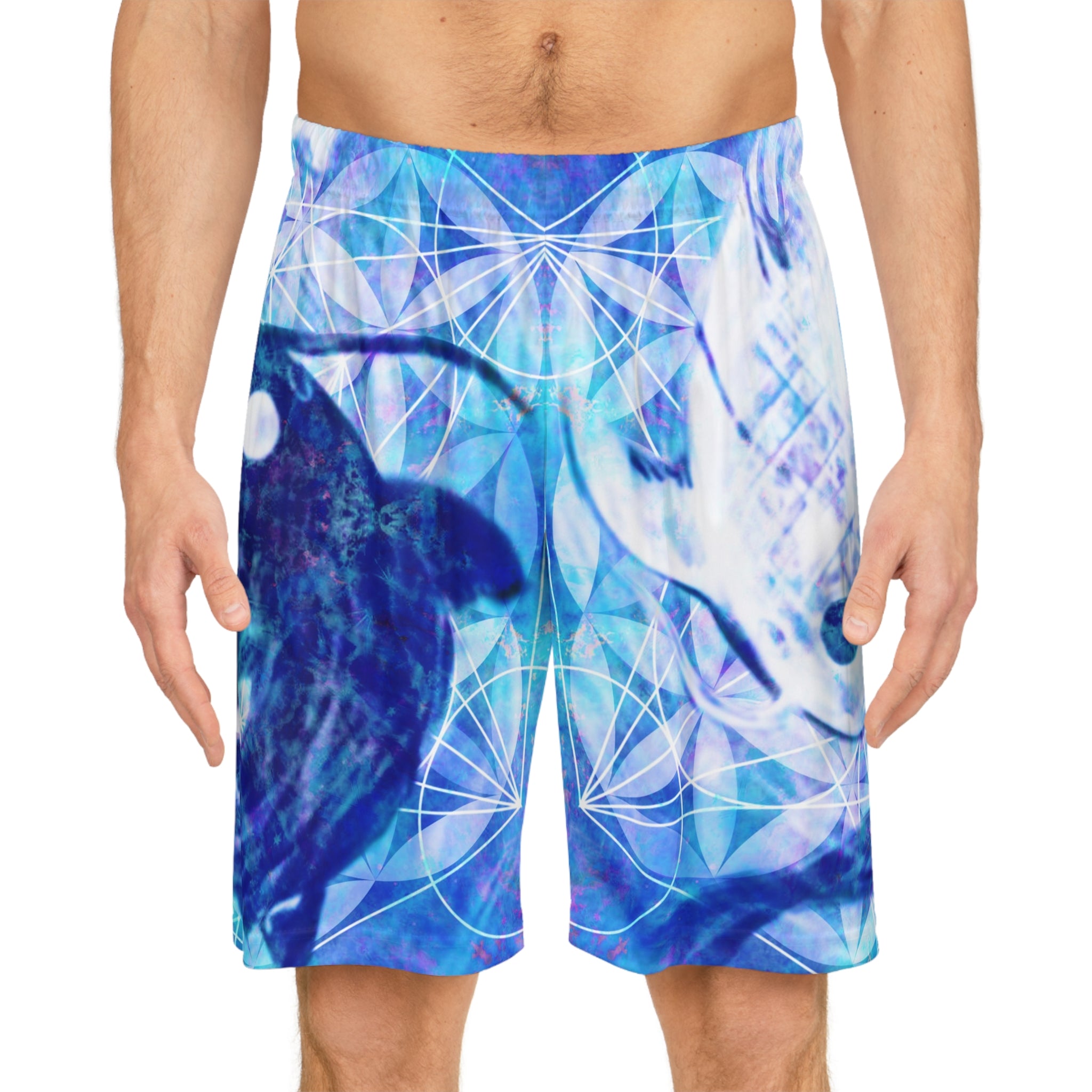 Amen Jin's Mandala of Dragon Fire Desires Koi Meditations Men's Basketball Shorts