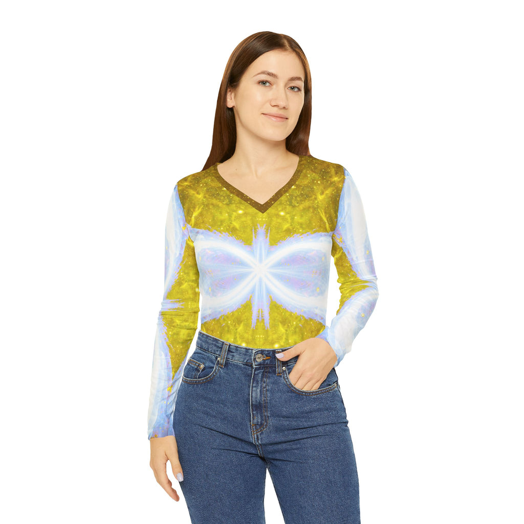 Katerina's Golden Moment Desires 2021 Women's Long Sleeve V-neck Shirt