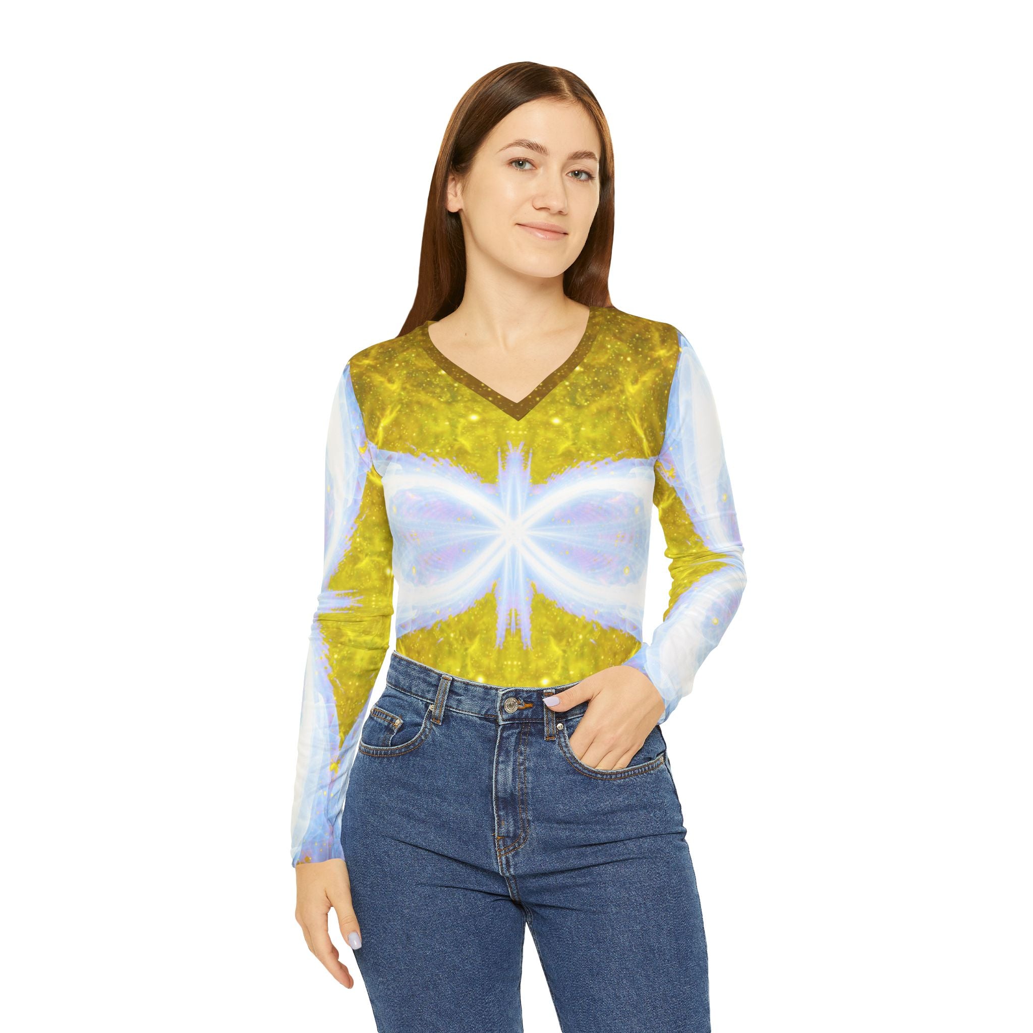 Katerina's Golden Moment Desires 2021 Women's Long Sleeve V-neck Shirt