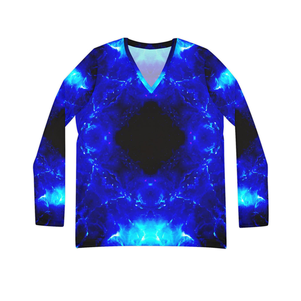 Amen Jin's Blue Flame Desires Long Sleeve V-neck Shirt