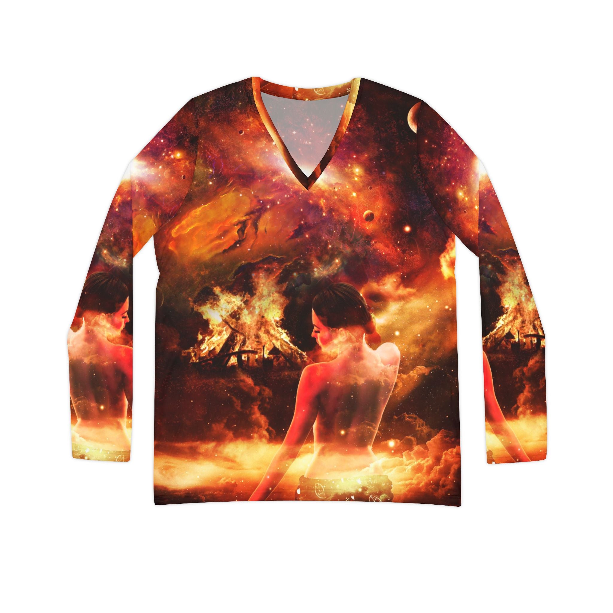 Samhain Magical Night Dreams Women's Long Sleeve V-neck Shirt