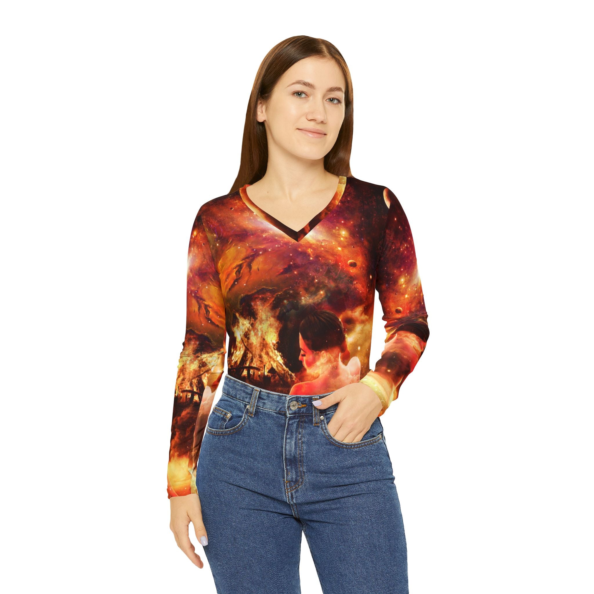 Samhain Magical Night Dreams Women's Long Sleeve V-neck Shirt