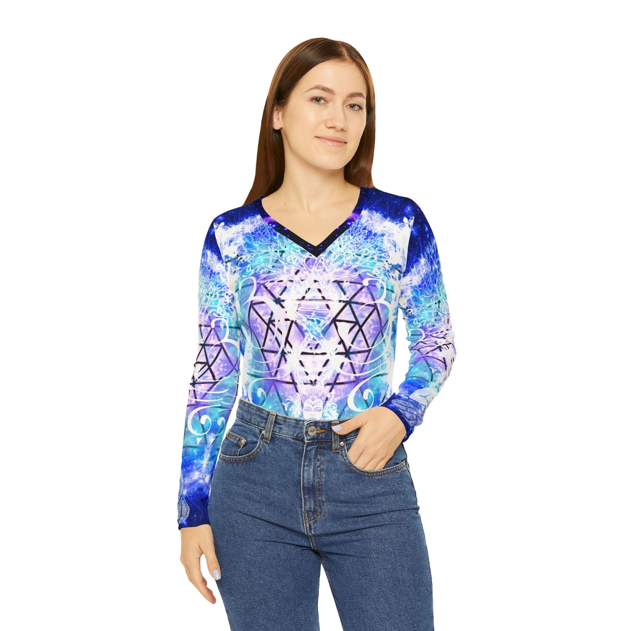 Amen Jin's Eros & Psyche Buddha Meditations Women's Long Sleeve V-neck Shirt