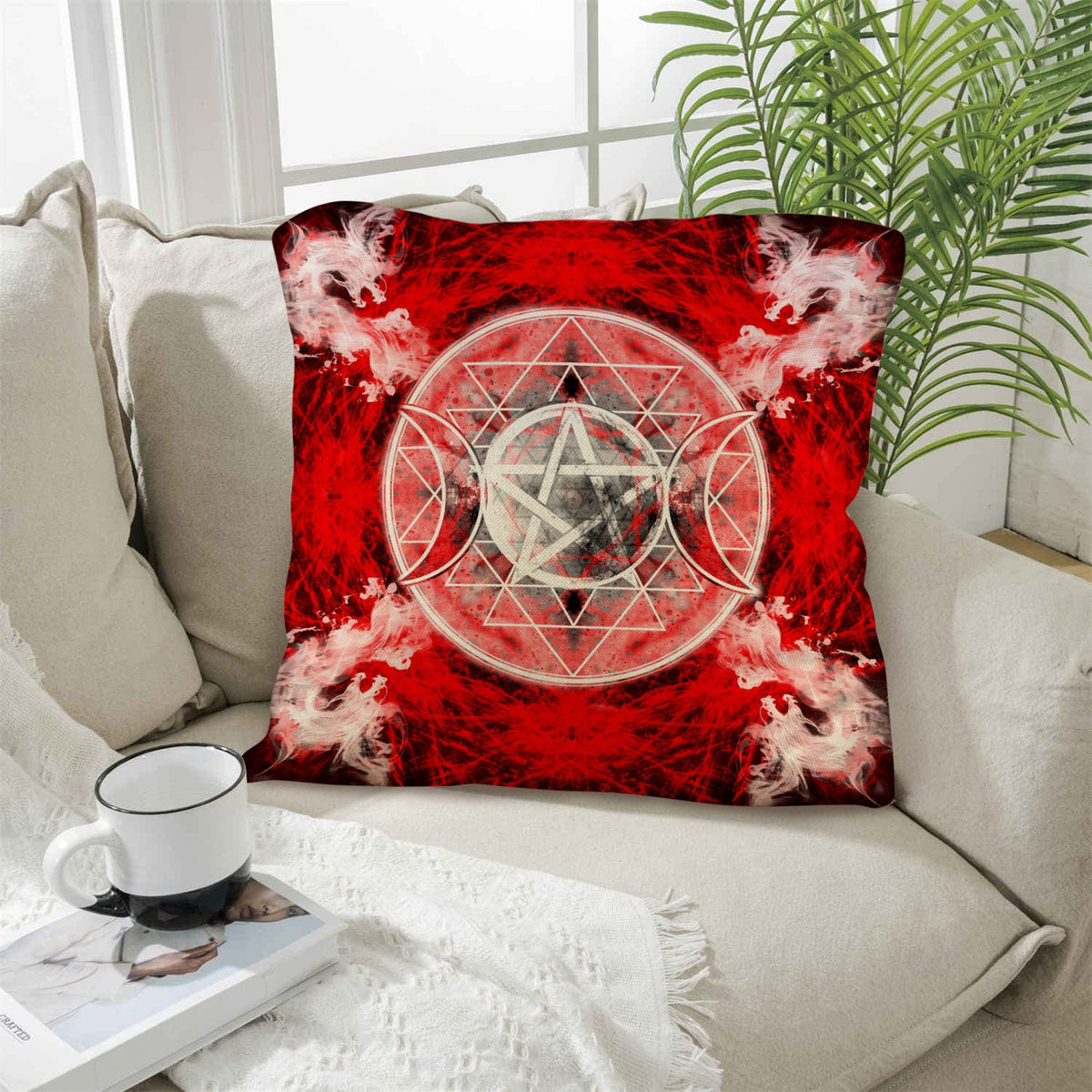 Katerina's Waiting for Hello Triple Goddess Meditations Linen Throw Pillow 18" x 18" ( 1 Piece ) | Ships from USA
