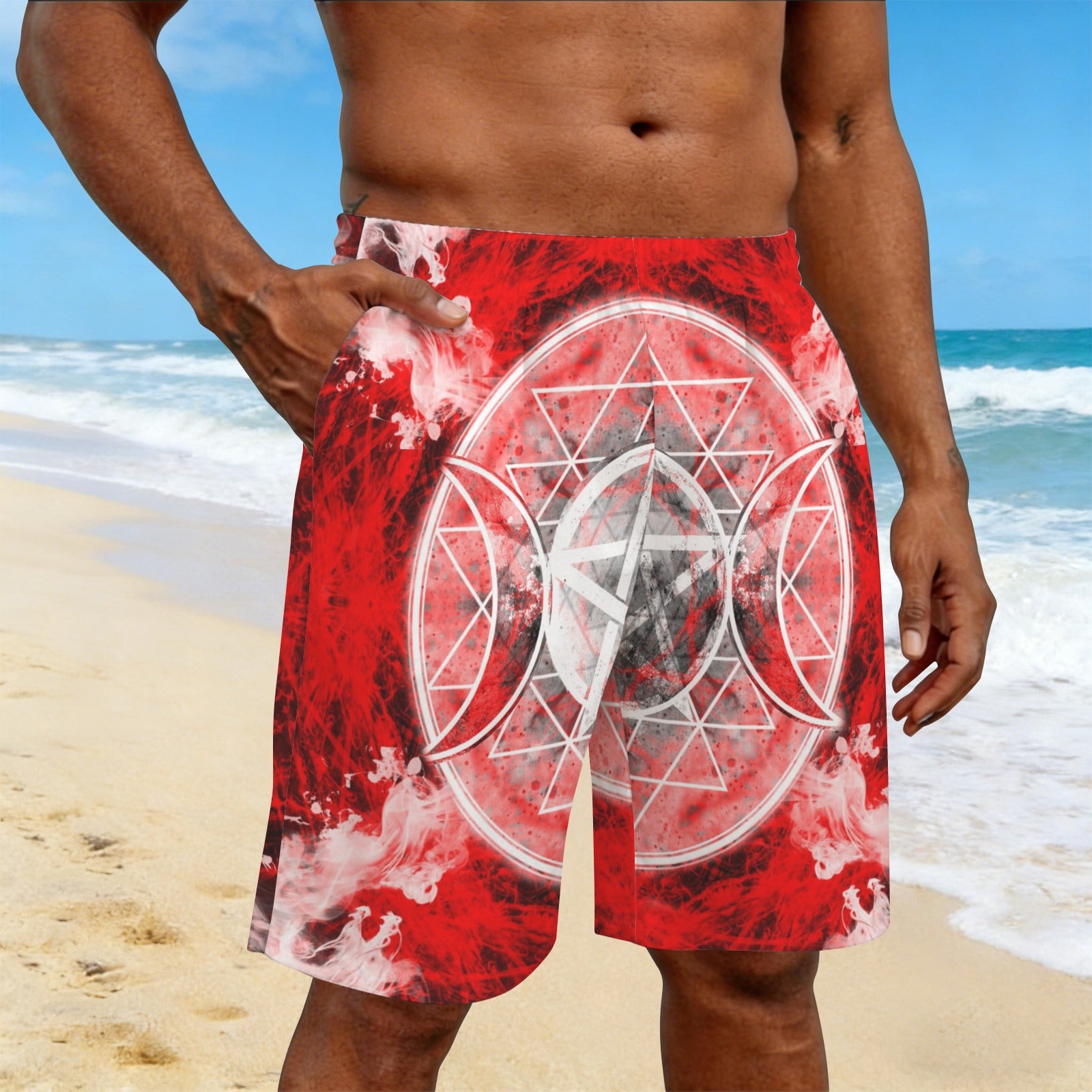 Katerina's Waiting for Hello Triple Goddess Meditations Men's All Over Print Beach Shorts (Sets 26) | Ships from USA