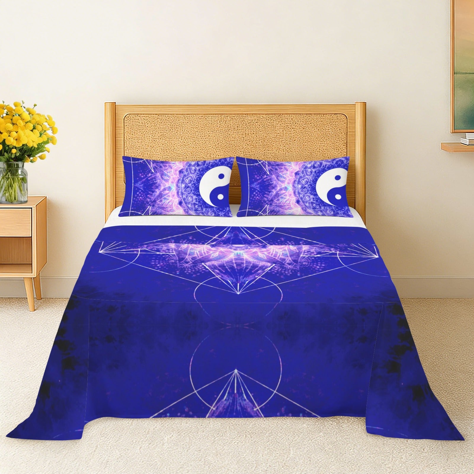 Katerina's Uncertainty in Time & Space Yin Yang Meditations 3-Piece Bedding Set (Bed Sheet + Pillowcases)  | Ships from USA