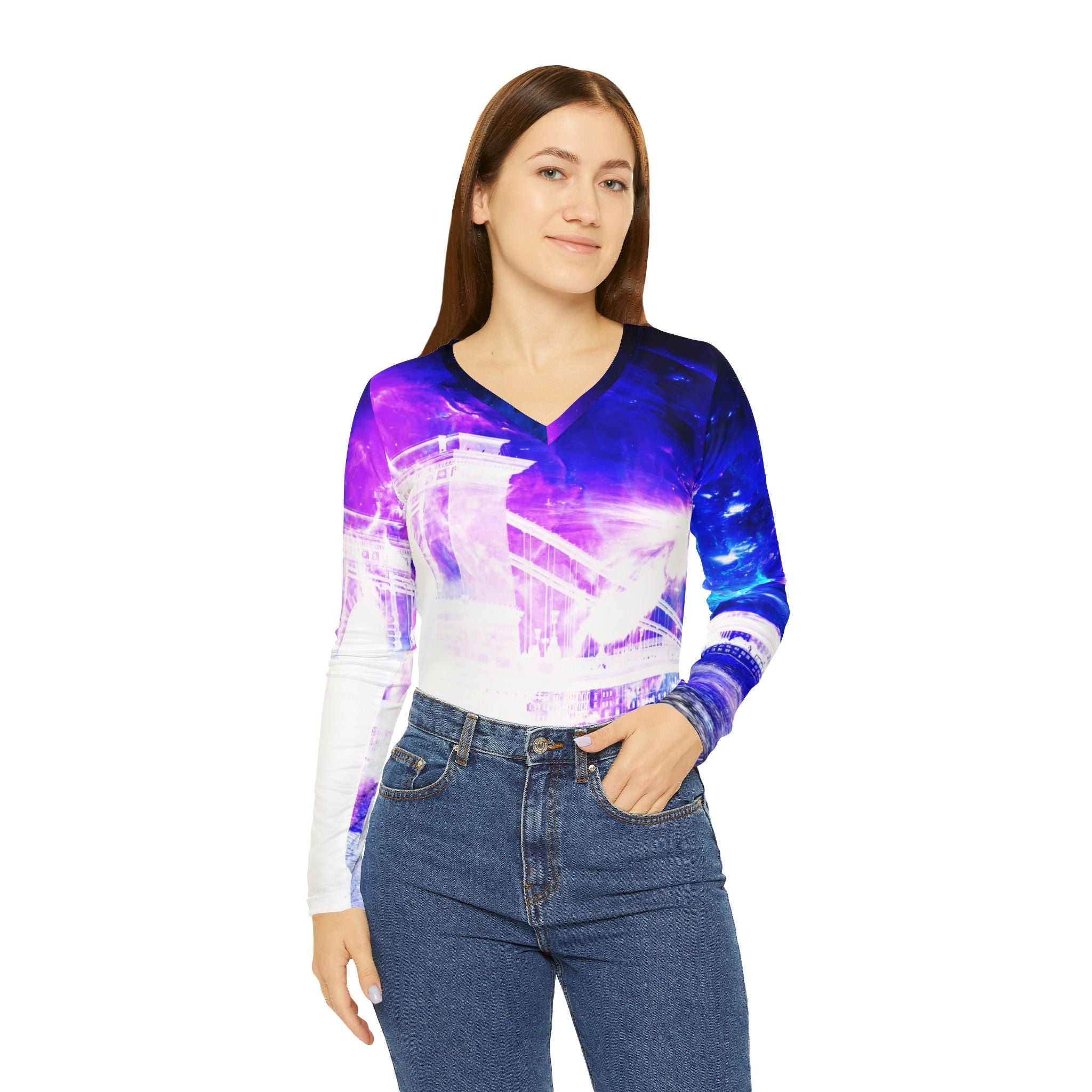 Ad Amoreum Amisi Amethyst Sapphire Budapest Dreams Long Sleeve V-neck Shirt