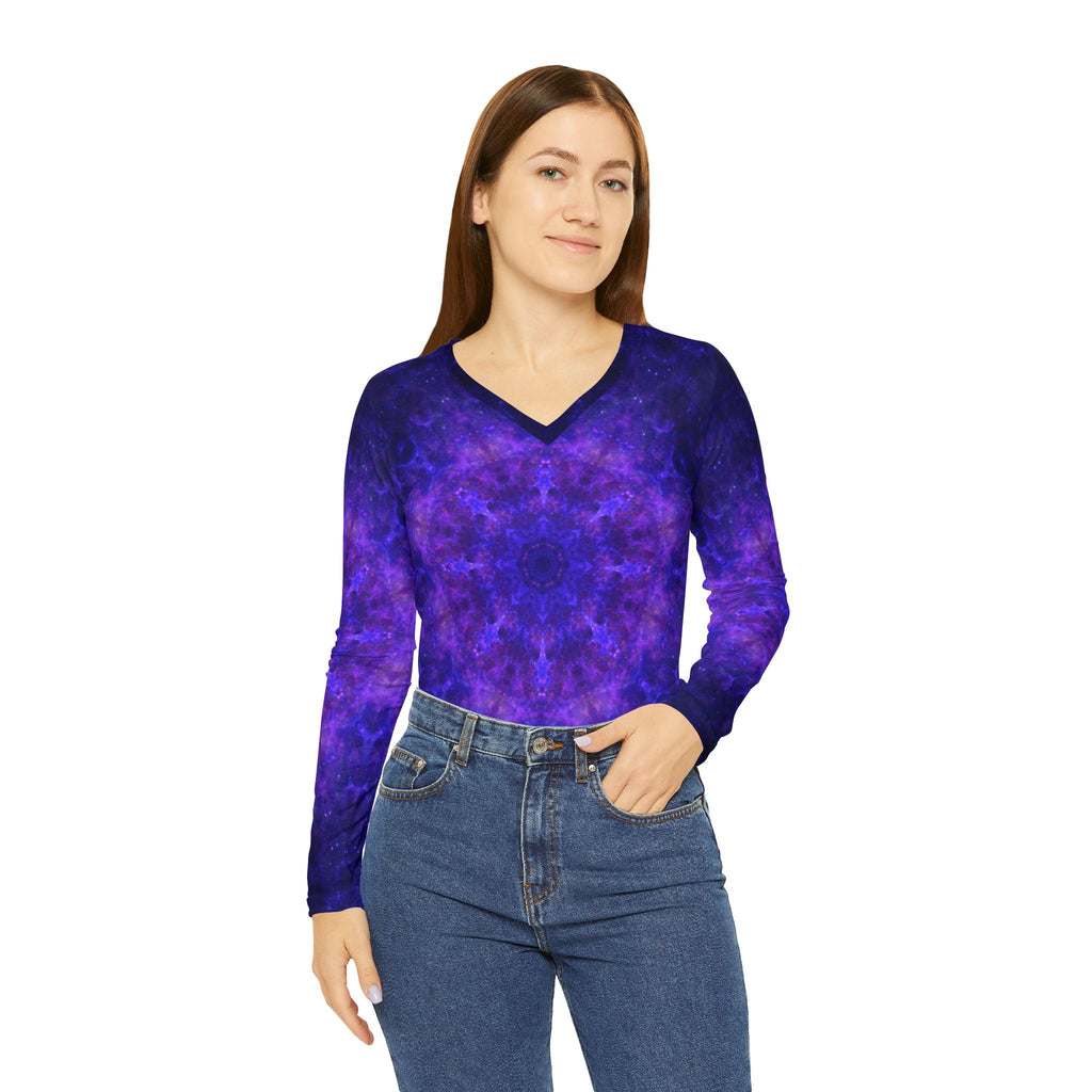 Katerina's Dragon Eye Desires Women's Long Sleeve V-neck Shirt