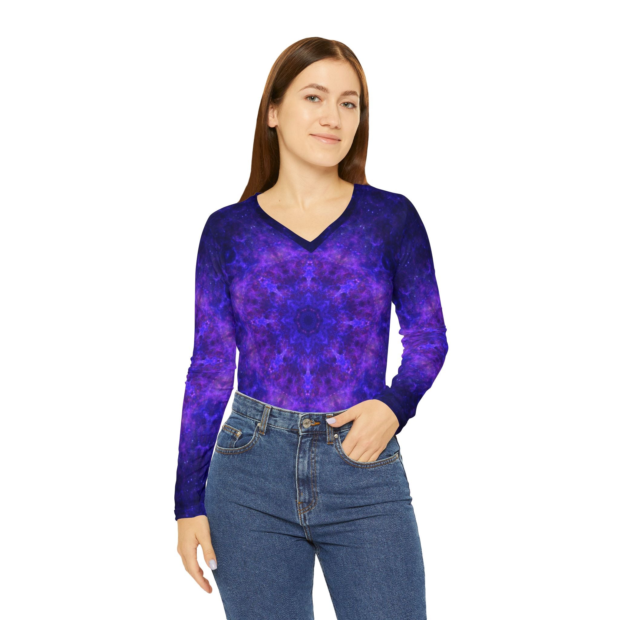 Katerina's Dragon Eye Desires Women's Long Sleeve V-neck Shirt