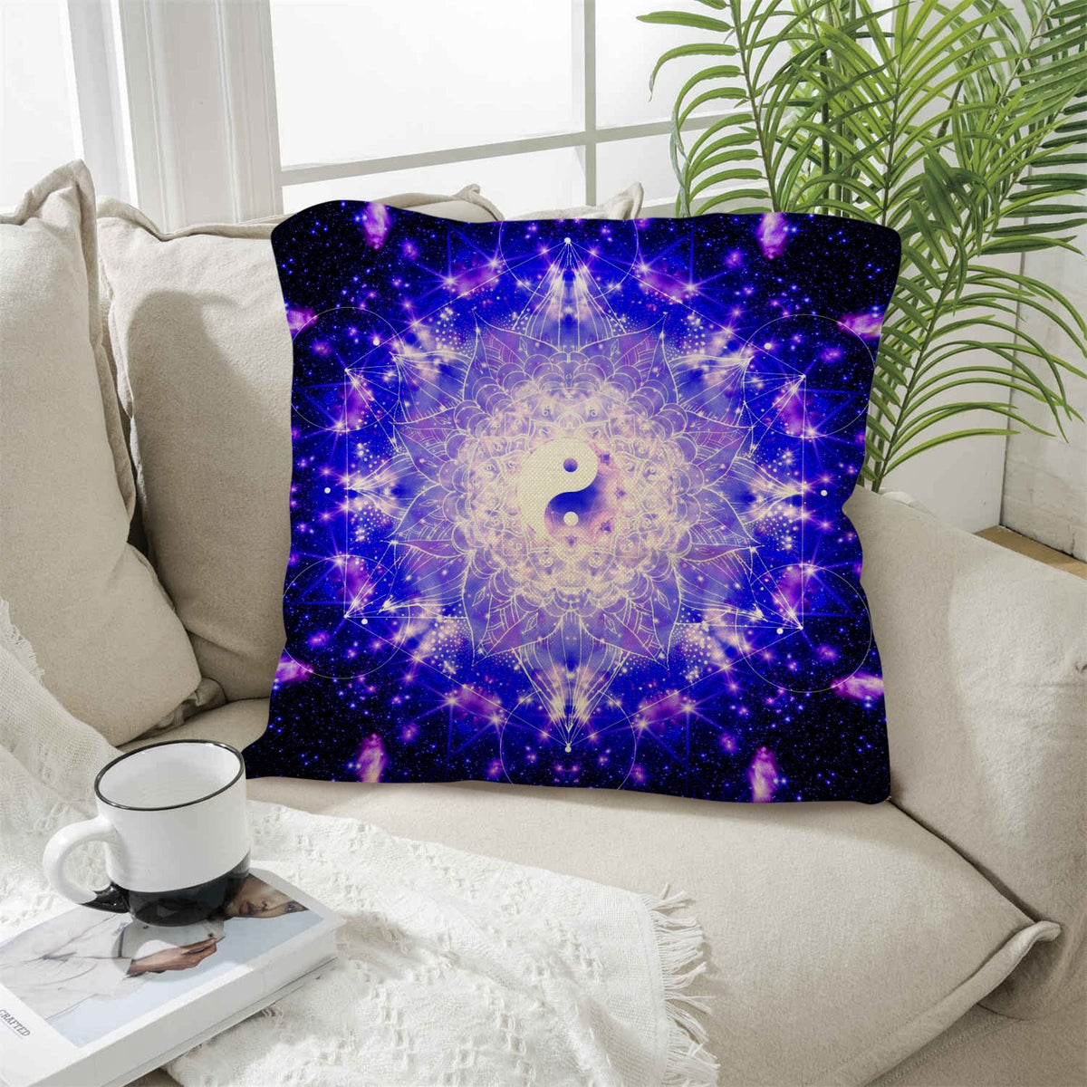 Katerina's Psyche Yin Yang Meditations Linen Throw Pillow 18" x 18" ( 1 Piece ) | Ships from USA