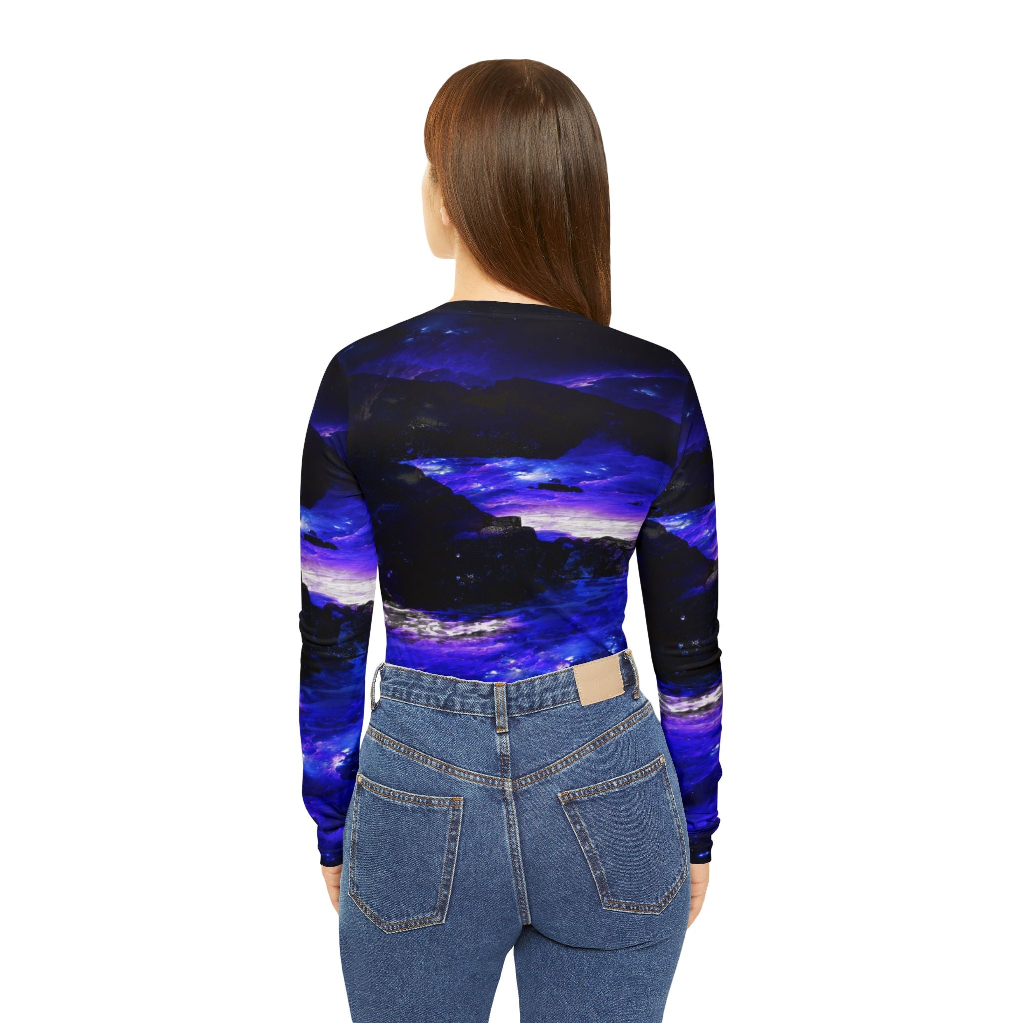 Amethyst Sapphire Somewhere on the Indian Ocean Dreams Women's Long Sleeve V-neck Shirt