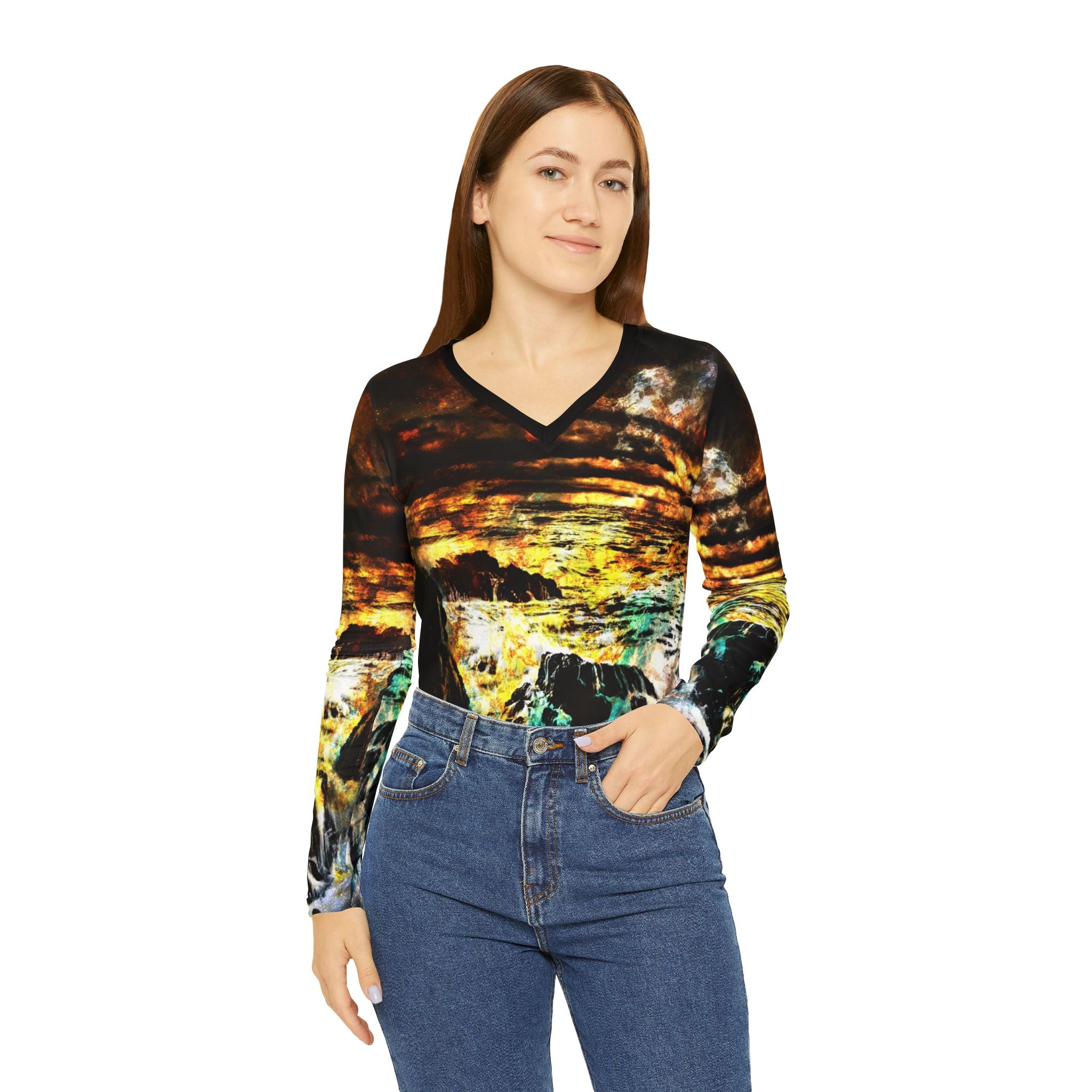 Breathe Again Cosmic Falls Dreams Women's Long Sleeve V-neck Shirt