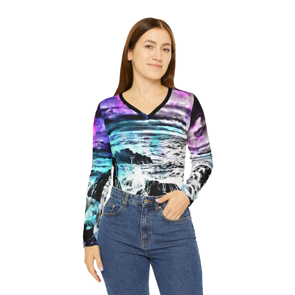 Lover's Creation's Heaven Cosmic Falls Dreams Long Sleeve V-neck Shirt