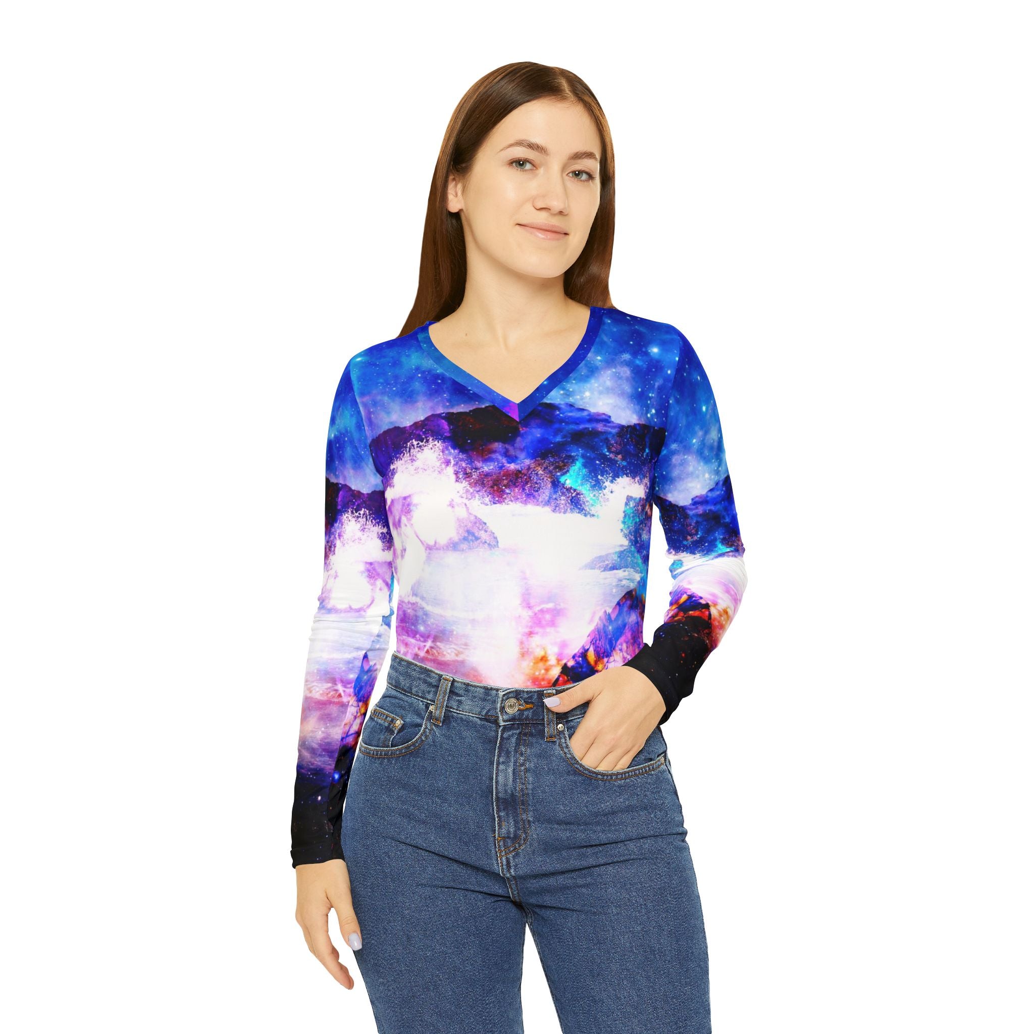 Ad Amorem Amisi Somewhere on the Indian Ocean Dreams Long Sleeve V-neck Shirt