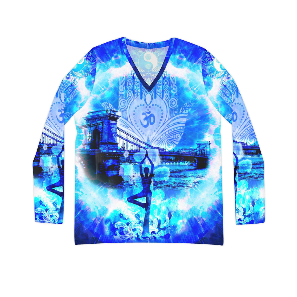 Amen Jin's Blue Sun Budapest Meditations Women's Long Sleeve V-neck Shirt