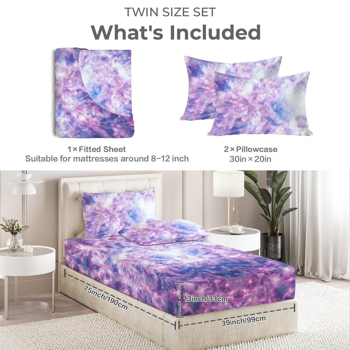Katerina's Through Time & Space Desires Twin Bedding Set (Fitted Sheet + Pillowcases) | Ships from USA