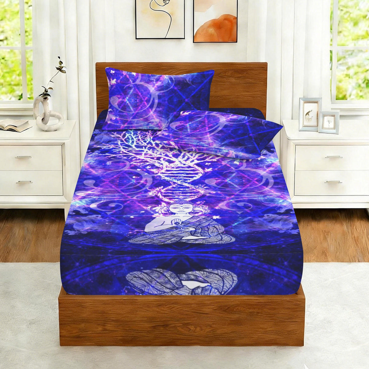 Katerina’s Dragon’s Eye Buddha Meditations Twin Bedding Set (Fitted Sheet + Pillowcases) | Ships from USA