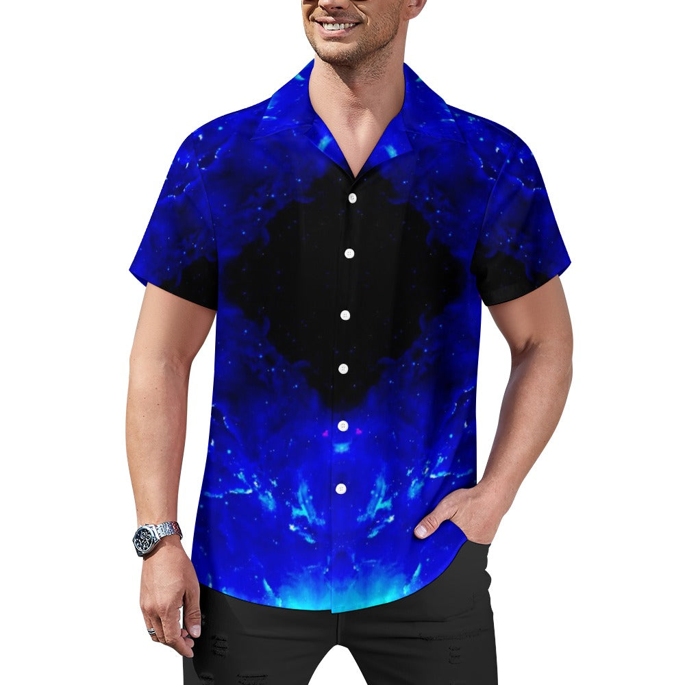 Amen Jin's Blue Fire Desires Cuban collar shirt