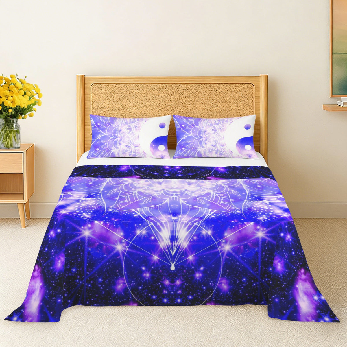 Katerina's Psyche Yin Yang Meditations 3-Piece Bedding Set (Bed Sheet + Pillowcases)  | Ships from USA