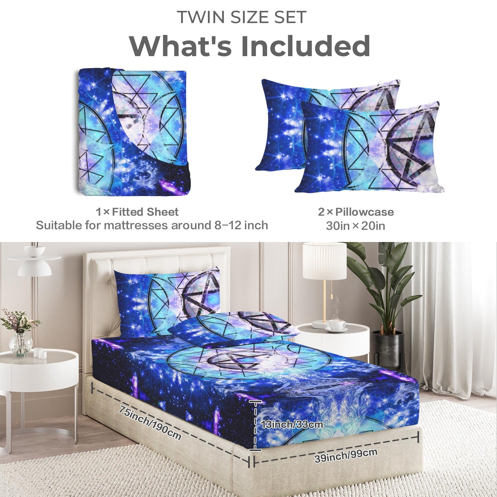 Amen Jin's Katerina's Eros & Psyche Magical Awakening Meditations Twin Bedding Set (Fitted Sheet + Pillowcases) | Ships from USA