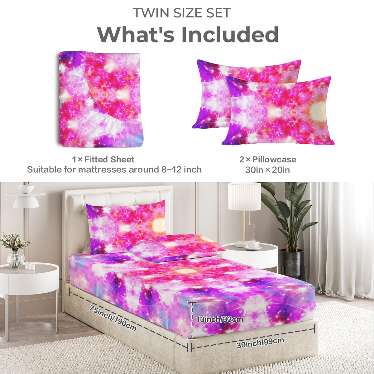 Katerina's Dreams of Angels Desires Twin Bedding Set (Fitted Sheet + Pillowcases) | Ships from USA