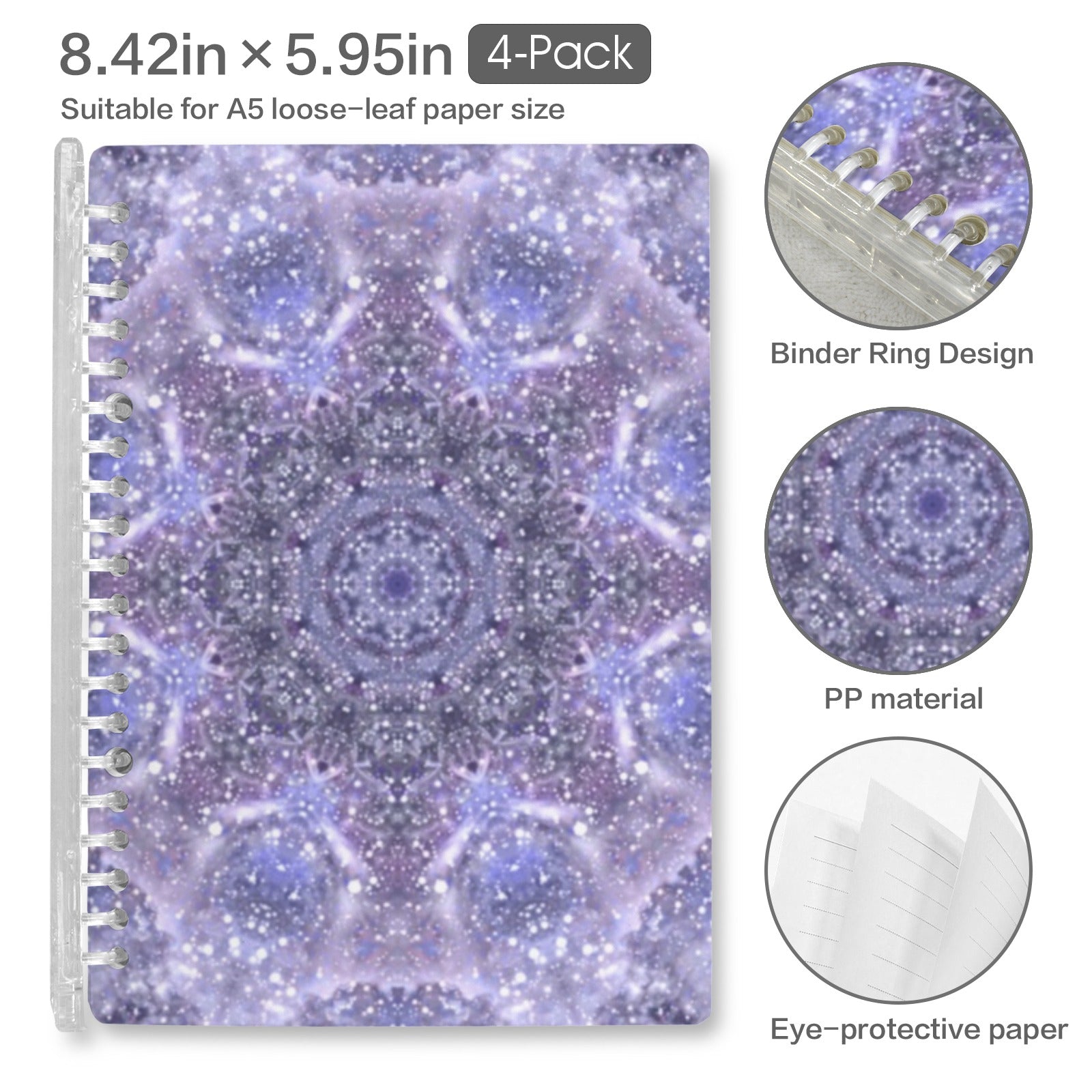 Katerina's Lilac Star Desires Loose-Leaf Notebooks ( Cover Print, 4-Pack ) | Ships from USA
