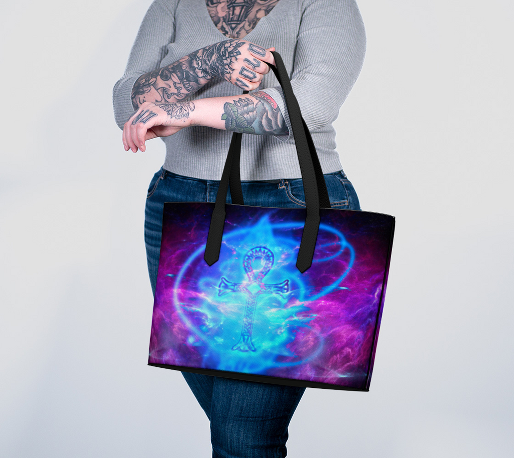 Amethyst Ankh Dreams Vegan Leather Tote Bag