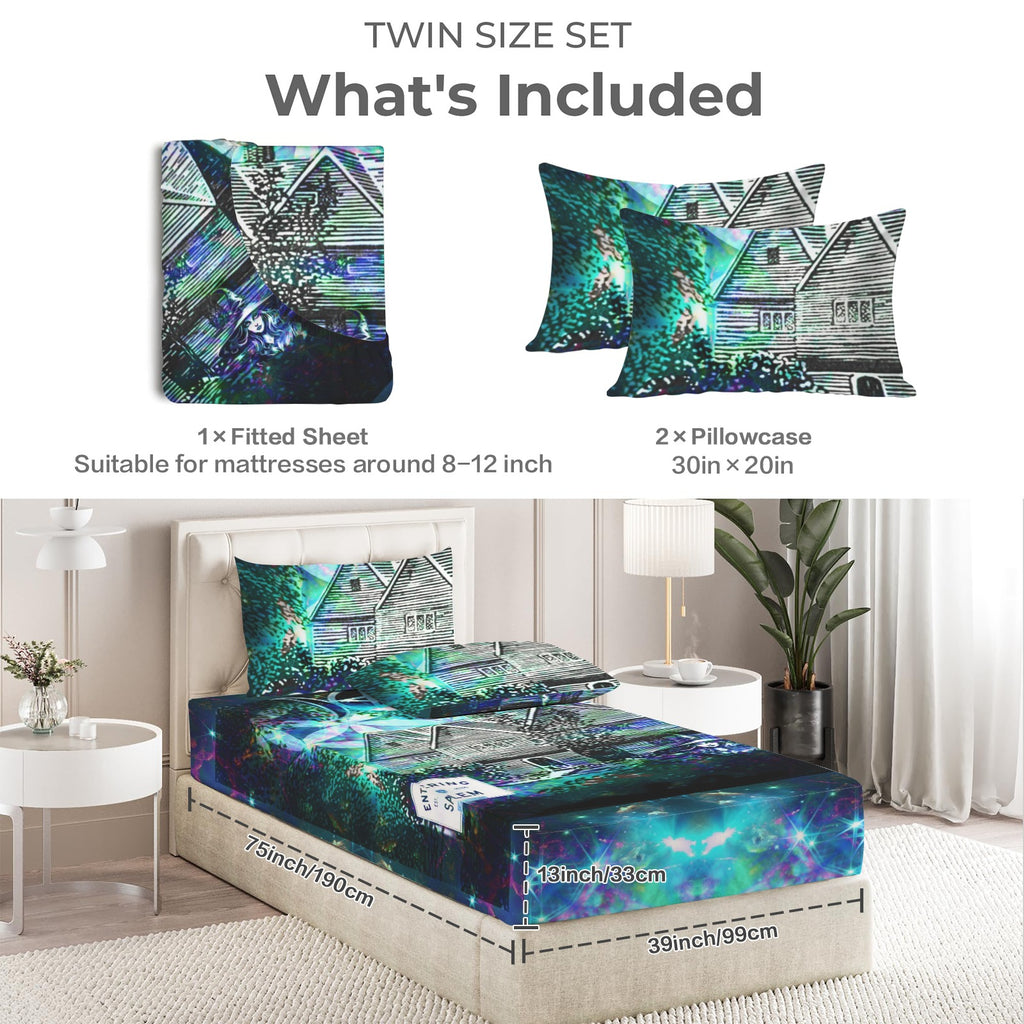 Katerina's Now & Forever Salem Witch Meditations Twin Bedding Set (Fitted Sheet + Pillowcases) | Ships from USA