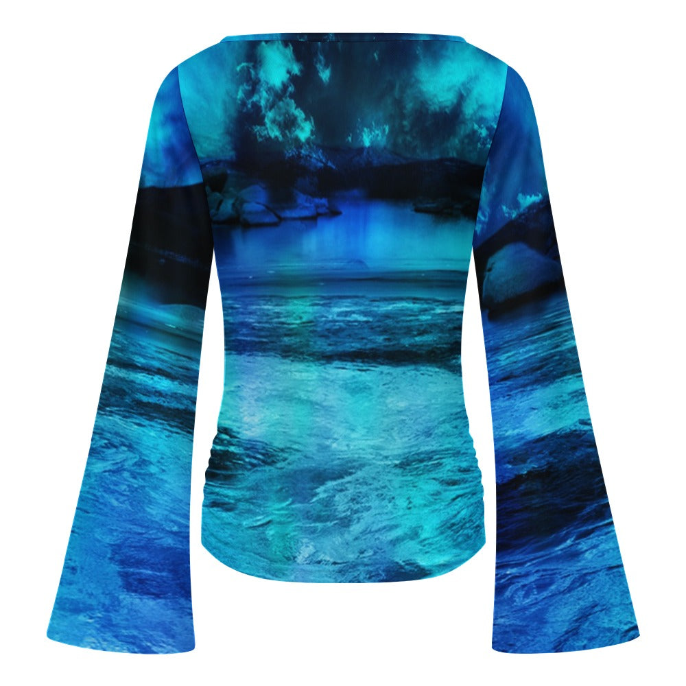 Dancing Lights Dreams Women's Boat Neck Bell Sleeve T-shirt