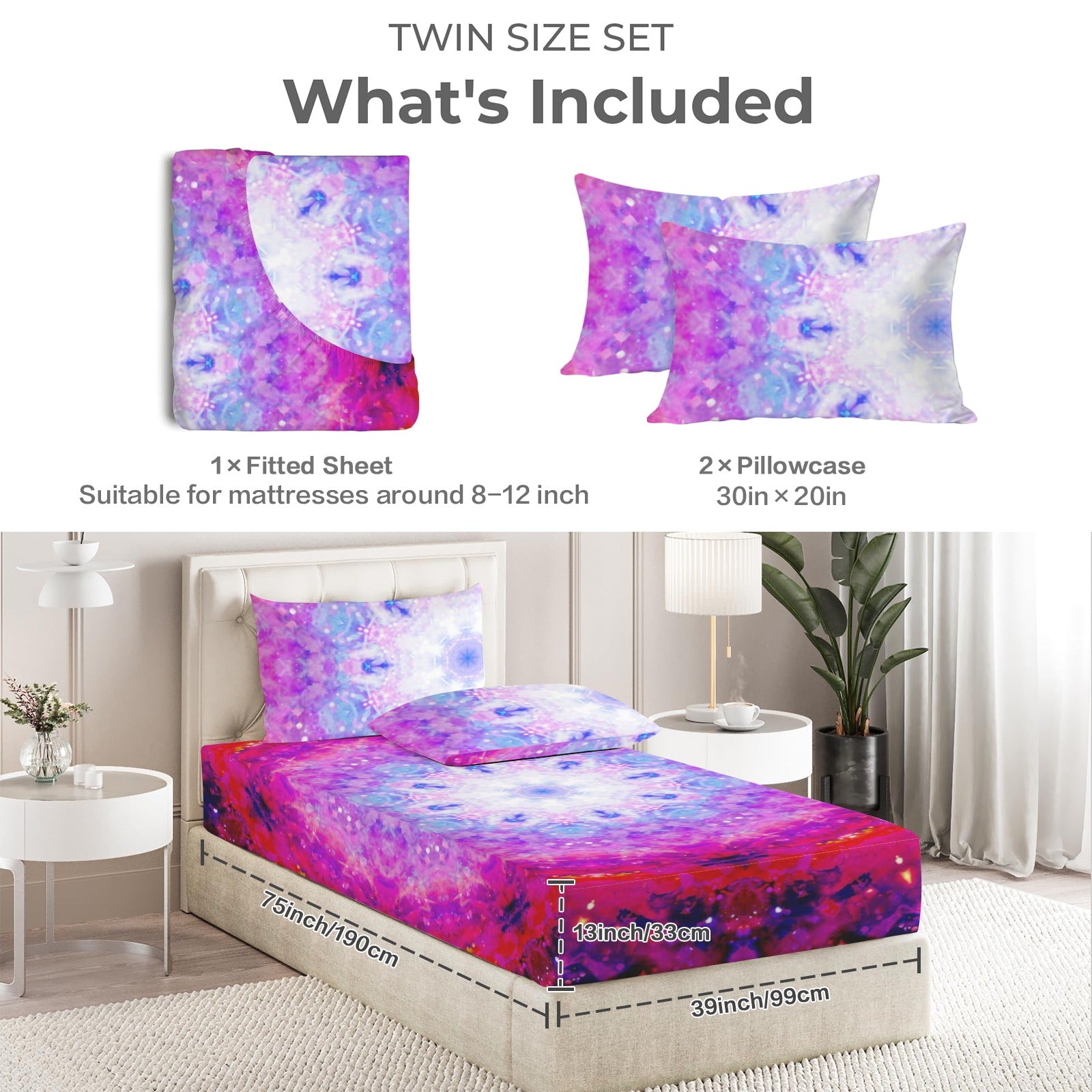 Katerina's Citadel Desires Twin Bedding Set (Fitted Sheet + Pillowcases) | Ships from USA