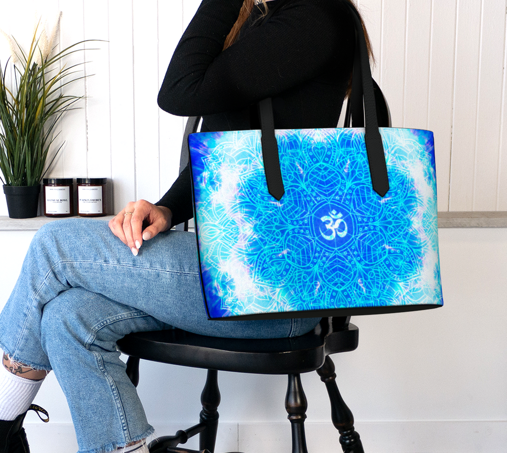 Katerina's Blue Sun Desires Om Meditations Vegan Leather Tote Bag