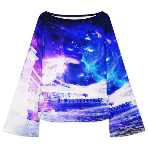 Ad Amourem Amisi Amethyst Sapphire Budapest Dreams Women's Boat Neck Bell Sleeve T-shirt