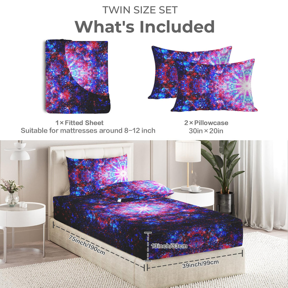 Katerina's Founder's Desires Twin Bedding Set (Fitted Sheet + Pillowcases) | Ships from USA