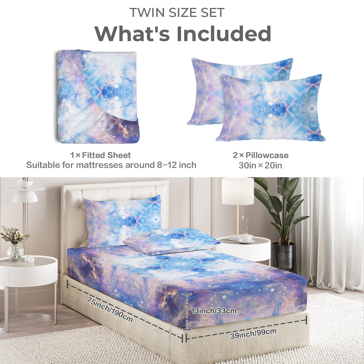 Katerina's Winterborn Desires Twin Bedding Set (Fitted Sheet + Pillowcases) | Ships from USA