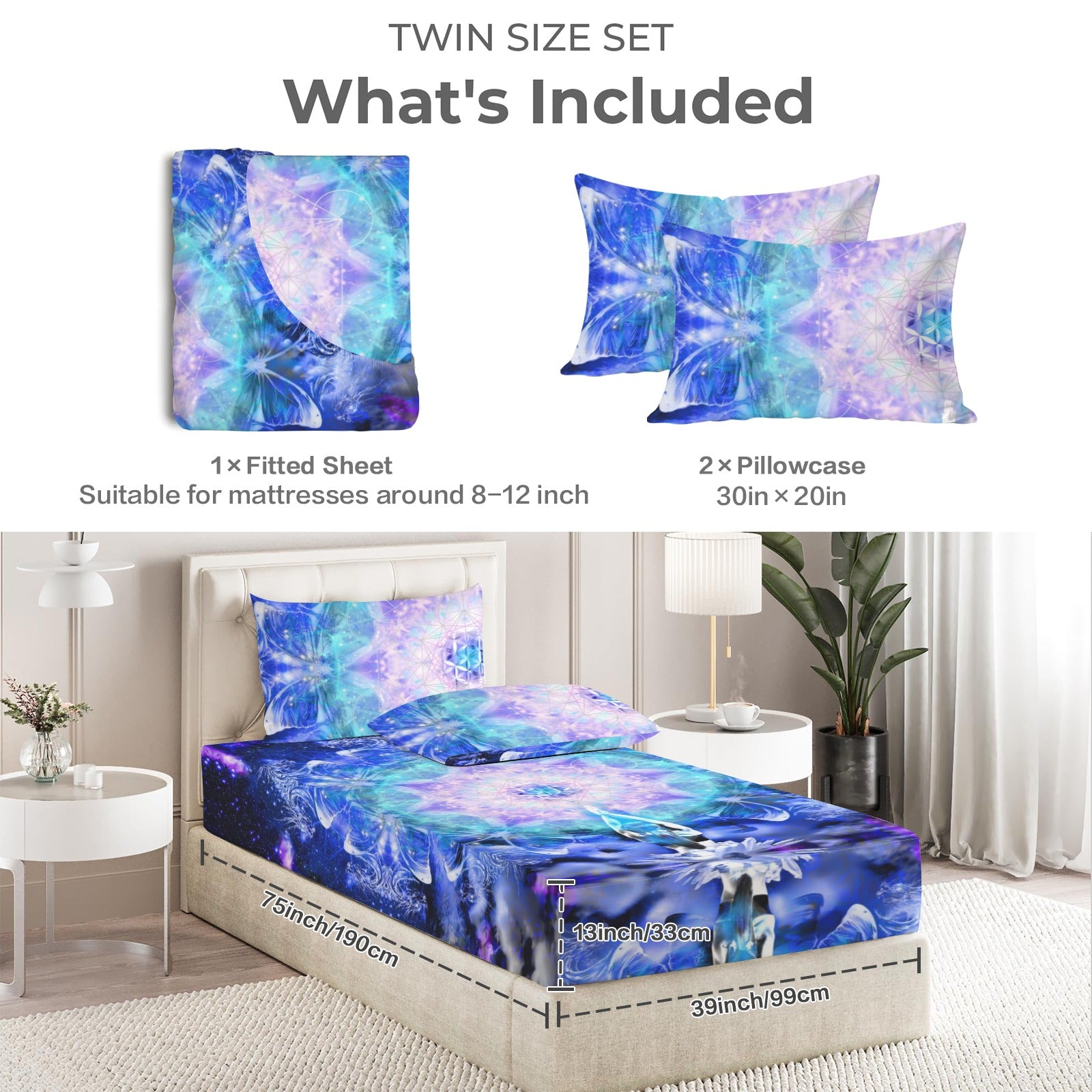 Amen Jin's Katerina's Eros & Psyche Metamorphosis Meditations Twin Bedding Set (Fitted Sheet + Pillowcases) | Ships from USA
