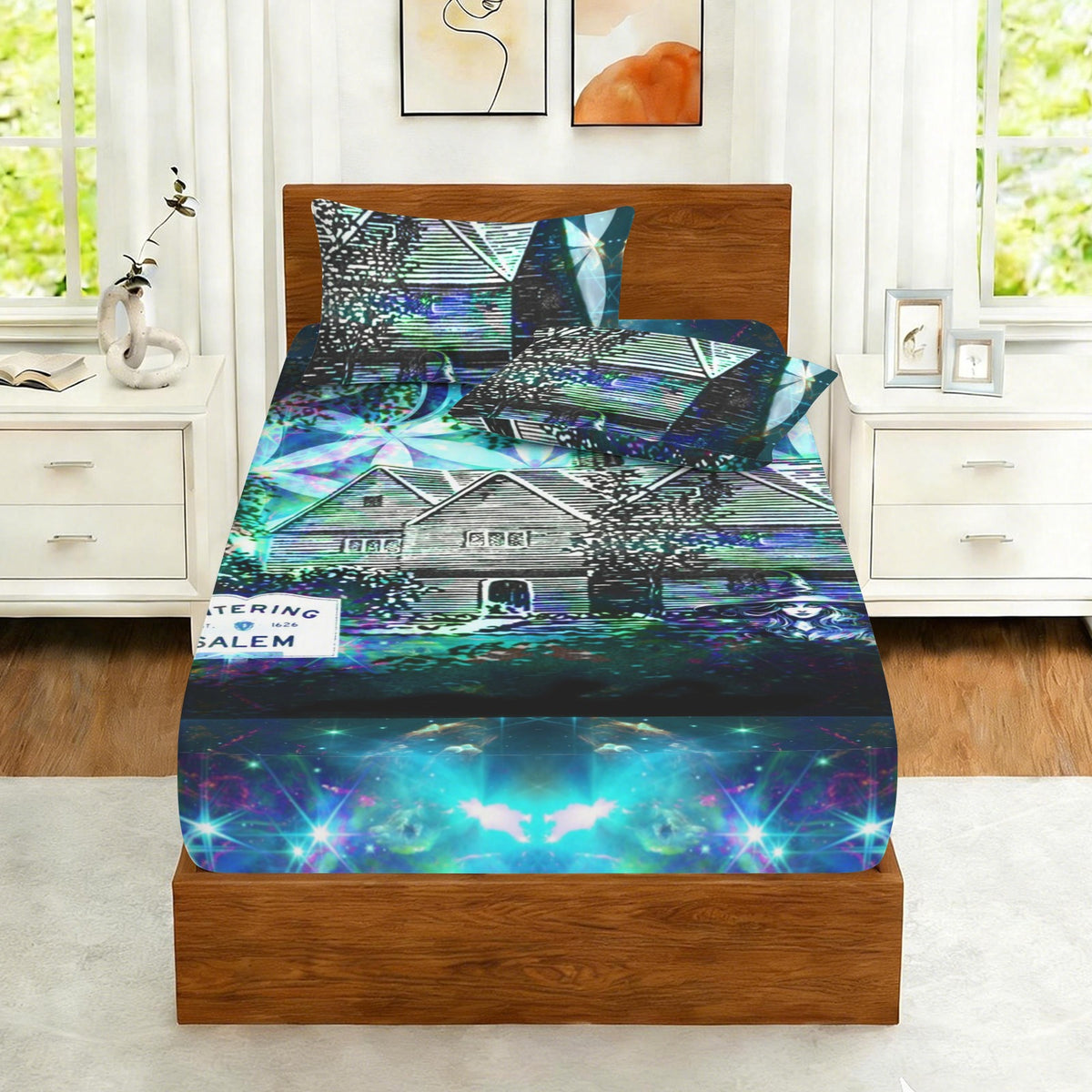 Katerina's Now & Forever Salem Witch Meditations Twin Bedding Set (Fitted Sheet + Pillowcases) | Ships from USA