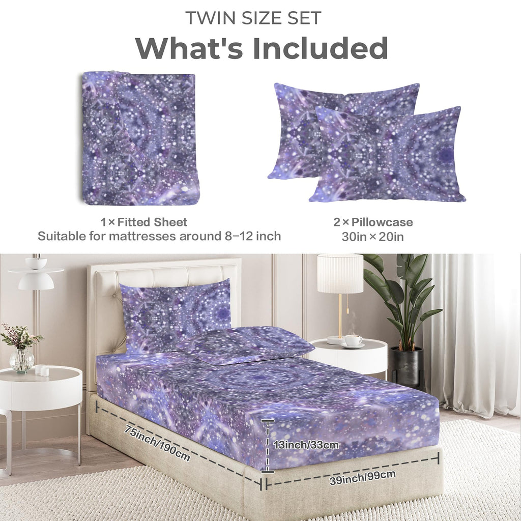 Katerina's Lilac Star Desires Twin Bedding Set (Fitted Sheet + Pillowcases) | Ships from USA