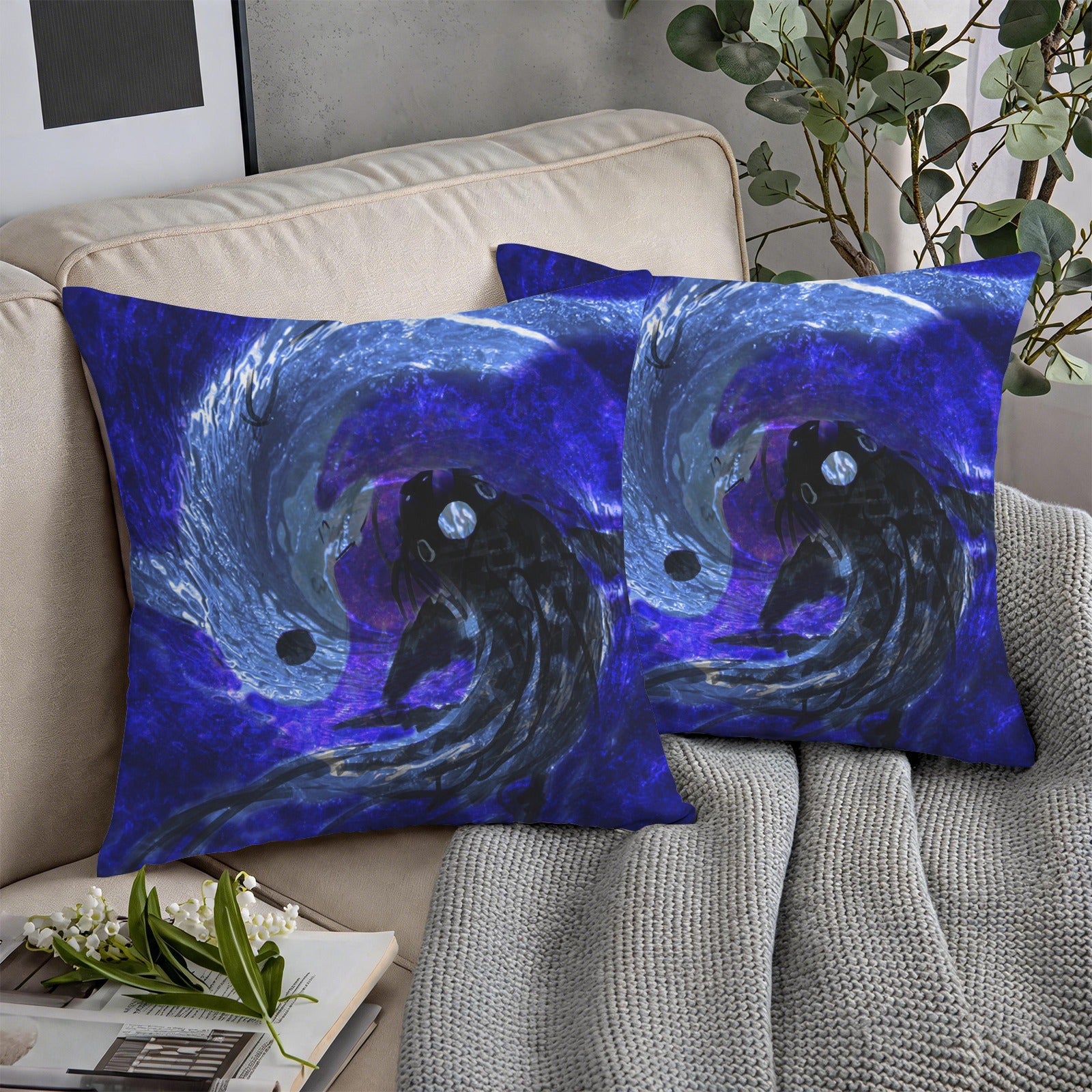 Katerina's Dragon's Eye Koi Desires Custom Pillow Cases 18" x 18" (2-Pack) | Ships from USA