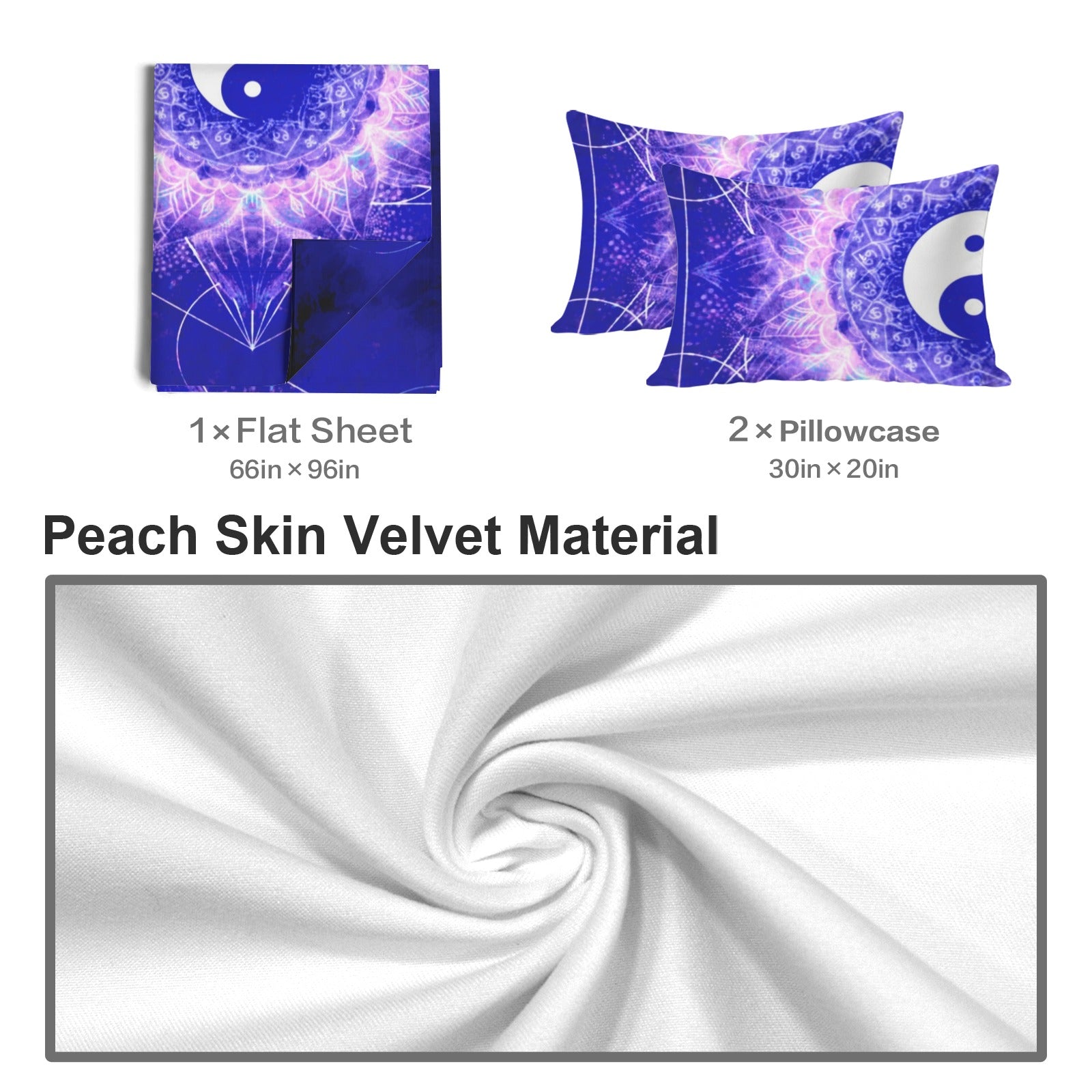 Katerina's Uncertainty in Time & Space Yin Yang Meditations 3-Piece Bedding Set (Bed Sheet + Pillowcases)  | Ships from USA