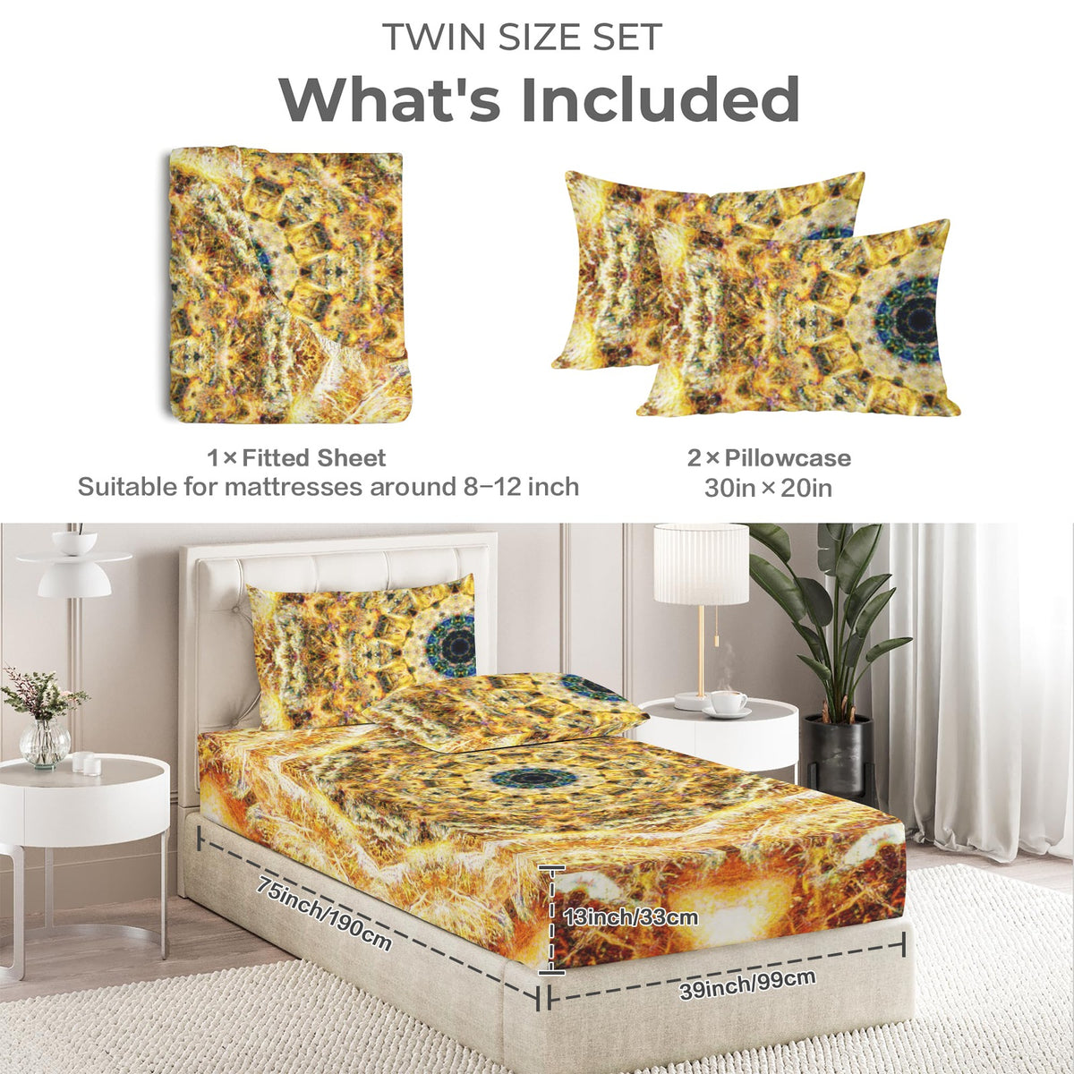 Katerina's Jupiter Desires Twin Bedding Set (Fitted Sheet + Pillowcases) | Ships from USA