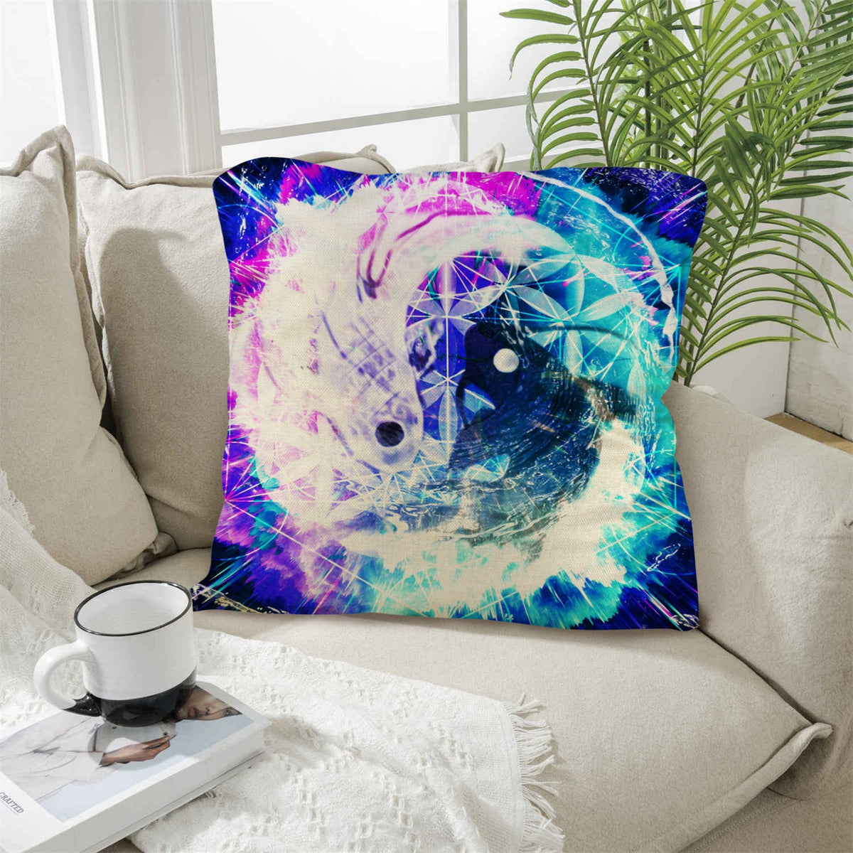 Creation's Koi Meditations Linen Throw Pillow 18" x 18" ( 1 Piece ) | Ships from USA