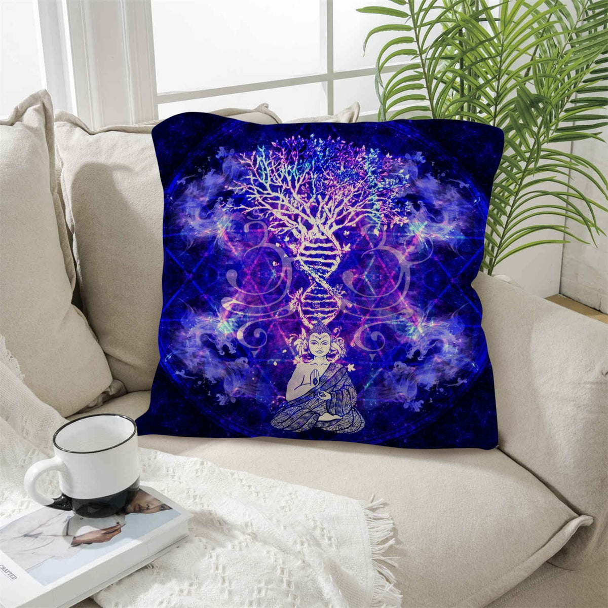 Katerina’s Dragon's Eye Desires Buddha Meditations Linen Throw Pillow 18" x 18" ( 1 Piece ) | Ships from USA