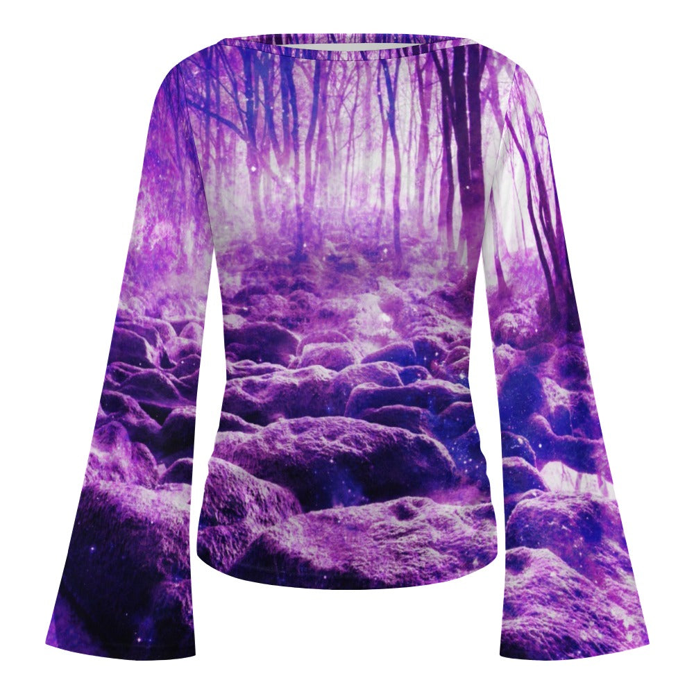 Sahasrara Desires Clearing in the Forest Dreams Women's Boat Neck Bell Sleeve T-shirt
